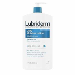 Lubriderm Fragrance Free Daily Moisture Lotion + Pro-Ceramide, Shea Butter & Glycerin, Face, Hand & Body Lotion for Sensitive Skin, Hydrating Lotion for Healthier-Looking Skin